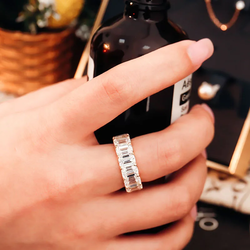 Provence full band wedding Ring 14K Gold DEF/VVS Lab Grown Diamonds Emerald cut Ring for Women Luxury Engagement Custom - Image 3