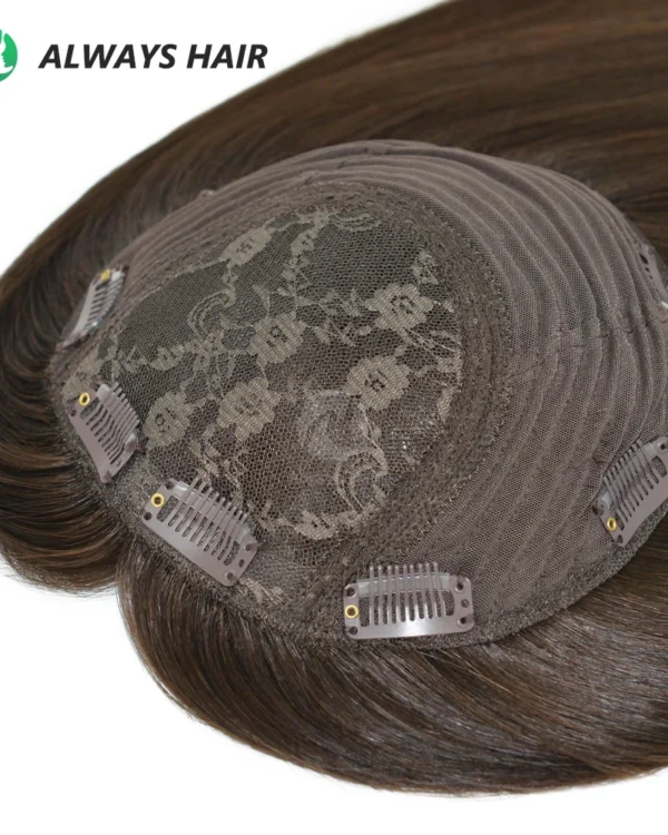 16" Jewish Human Hair Topper For Women 4"x4" Jewish Silk Top with Flower Net Cover Natural Remy Hair Topper Toupee Women