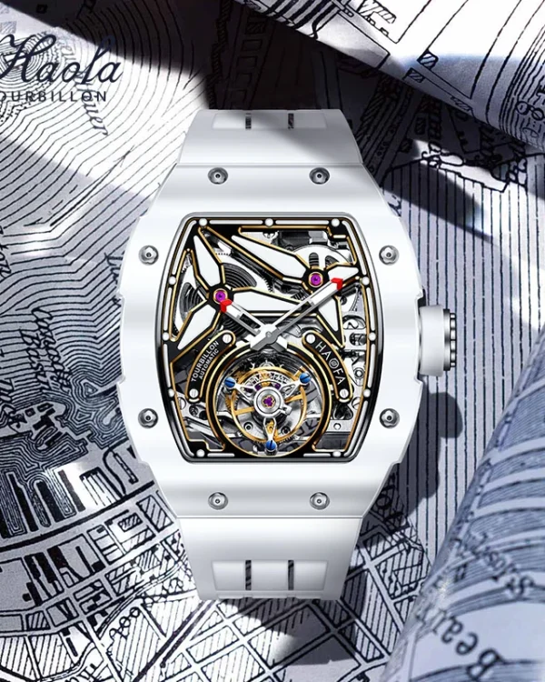 HAOFA Luxury Automatic Tourbillon Movement watch for man Ceramic Case Self Winding Mechanical Sapphire Waterproof montres hommes