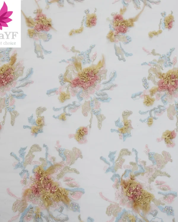 Luxury African 3D Applique Beads Handmade Lace Fabric High End Women Dress Material Fabric 5 Yards HY1055