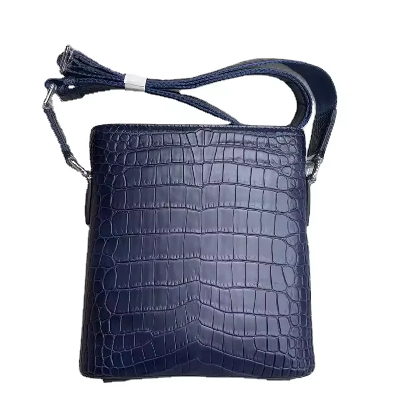 Matt Finished Genuine Crocodile Belly Skin Men Small Navy Shoulder Bag Flap Purse Authentic Alligator Leather Male Messenger Bag