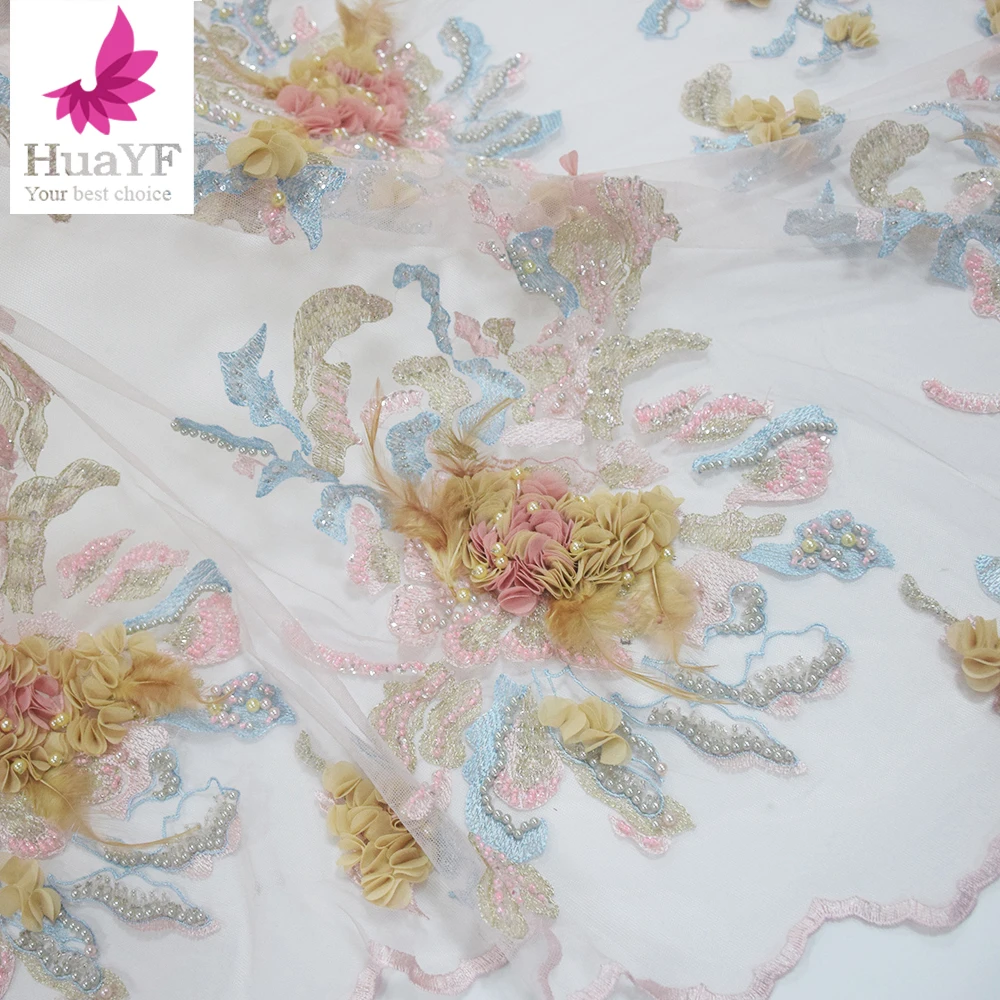 Luxury African 3D Applique Beads Handmade Lace Fabric High End Women Dress Material Fabric 5 Yards HY1055 - Image 4