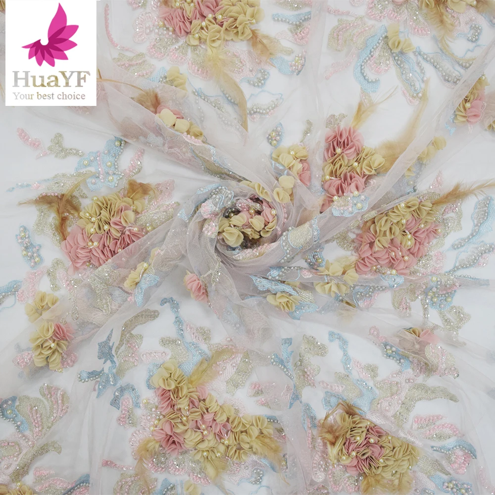 Luxury African 3D Applique Beads Handmade Lace Fabric High End Women Dress Material Fabric 5 Yards HY1055 - Image 5