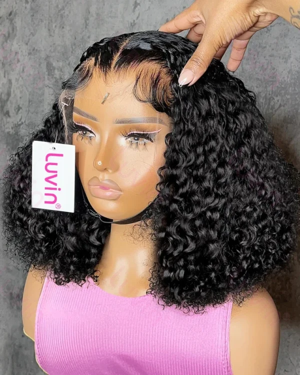 13x6 HD Transparent Curly Deep Wave Lace Frontal 6x6 Glueless Bob Human Hair Wig Lace Front Wig PrePlucked For Women