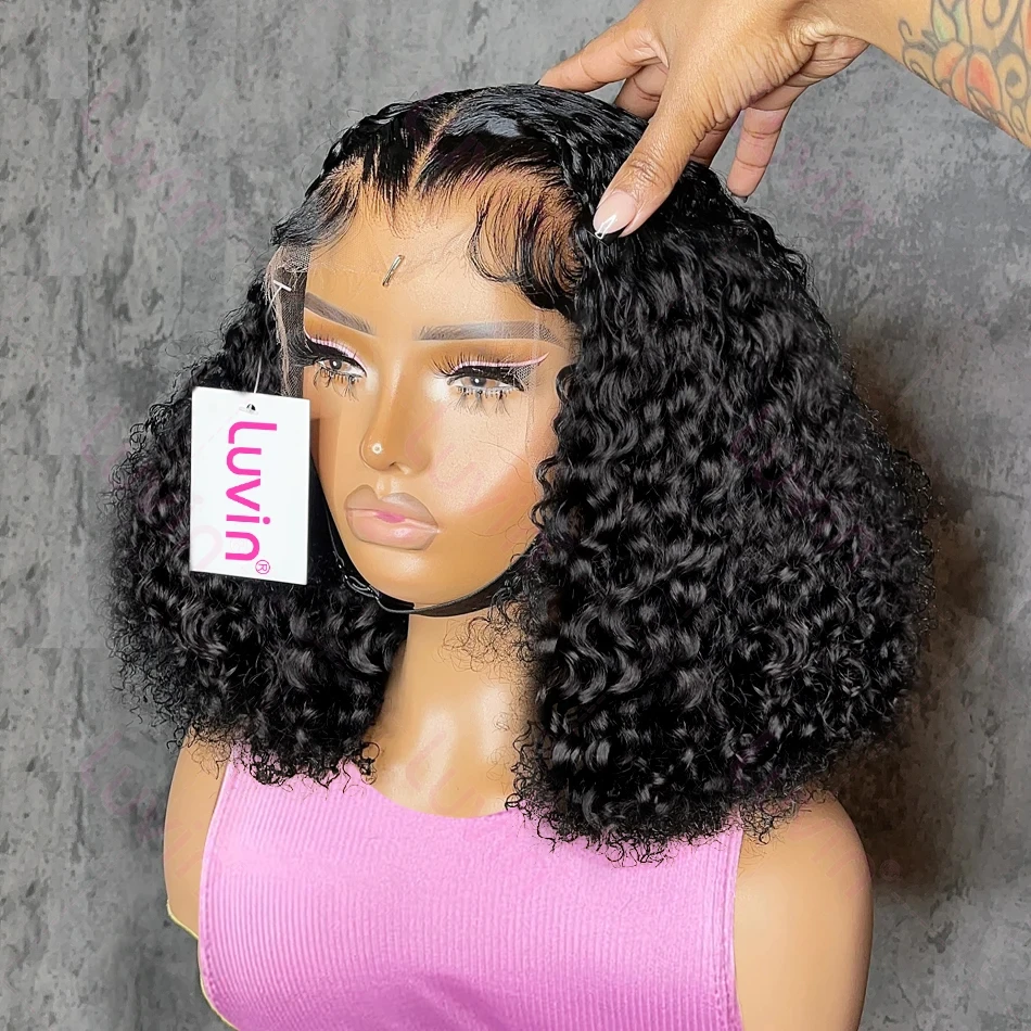 13x6 HD Transparent Curly Deep Wave Lace Frontal 6x6 Glueless Bob Human Hair Wig Lace Front Wig PrePlucked For Women
