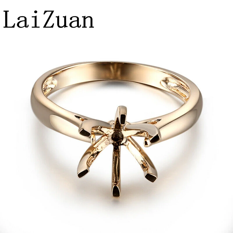 LaiZuan Round Cut 7.75mm to 9mm Solid 14K Yellow Gold Semi Mount Engagement Ring Women Wedding Trendy Fine Jewelry Setting