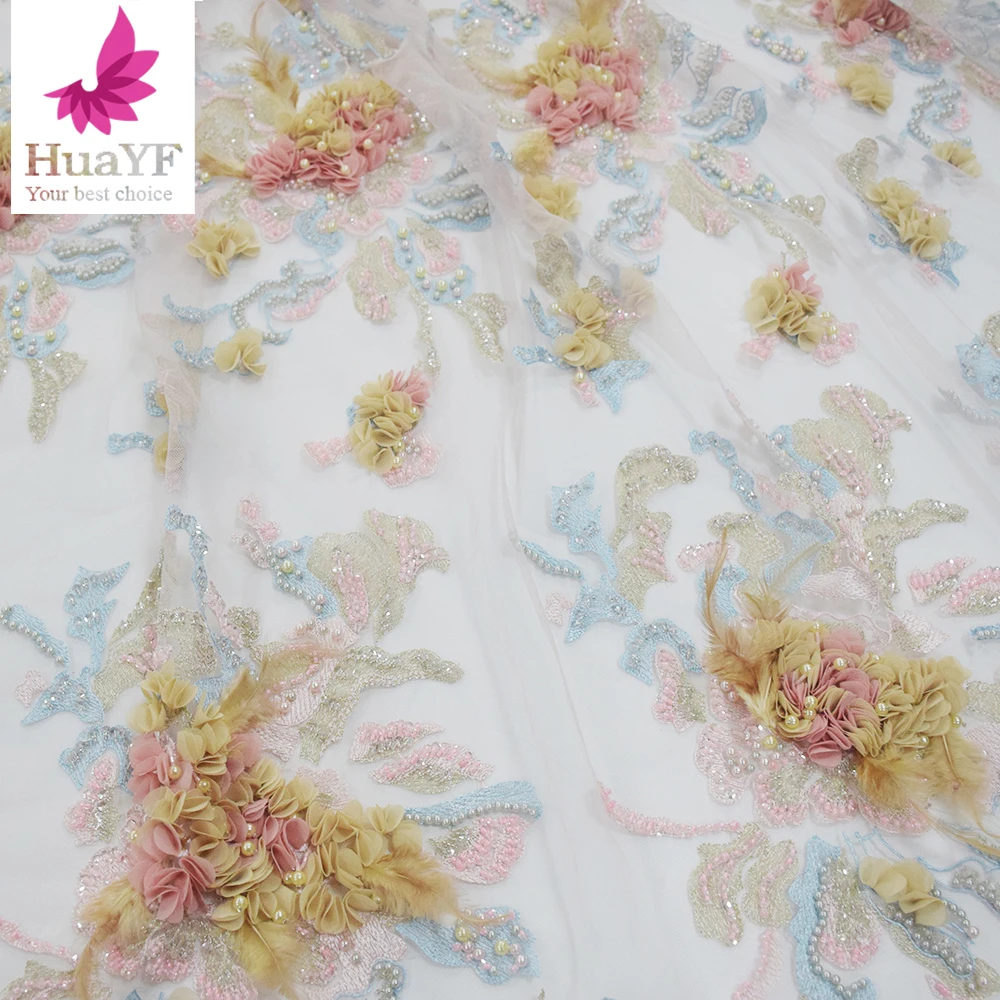 Luxury African 3D Applique Beads Handmade Lace Fabric High End Women Dress Material Fabric 5 Yards HY1055 - Image 6