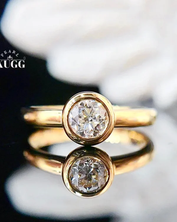 KUGG 100% 18K Yellow Gold Rings Classic Shiny Design 0.50carat Real Natural Diamond Engagement Ring for Women Fine Jewelry