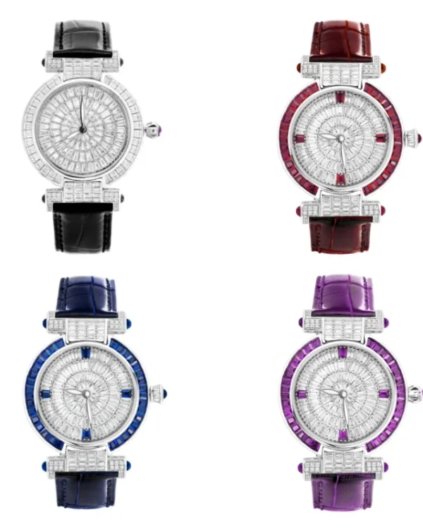 BELLUX Fashion Light Luxury Red Blue Purple Women's Artificial T-shaped Full Diamond Watch Couple Watch