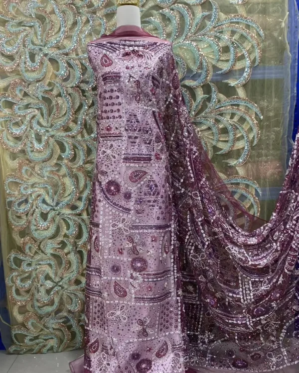 Wholesale Nigerian Gold Lace Fabrics Fashion Women African Tulle Lace Luxury Handmade Beaded Sequins Fabrics For Wedding 5 Yards