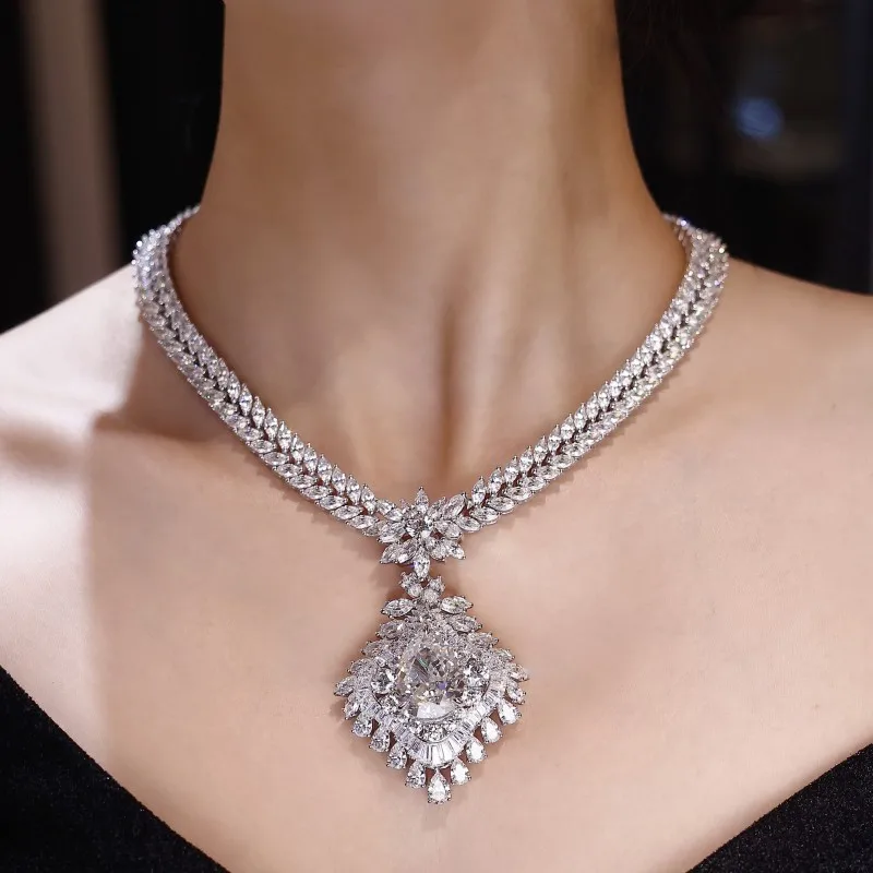 ZOCA Bridal Luxury Jewelry Set 925 Sterling Silver High Carbon CZ Gemstones Drop Necklace Customize For Women Fine Jewelry